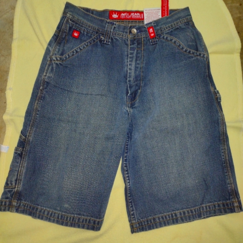 Vintage JNCO Jean Shorts Embroidered JNCO  Logo Jnco Black Size 14 RARE 90s Y2k